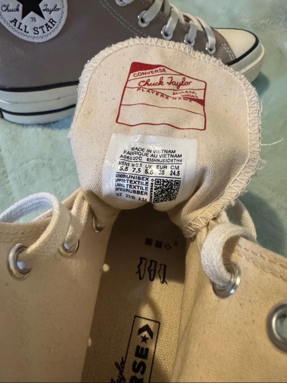 Converse Chuck Taylor High-Top Sneakers in Taupe and Cream - Picture 4 of 4